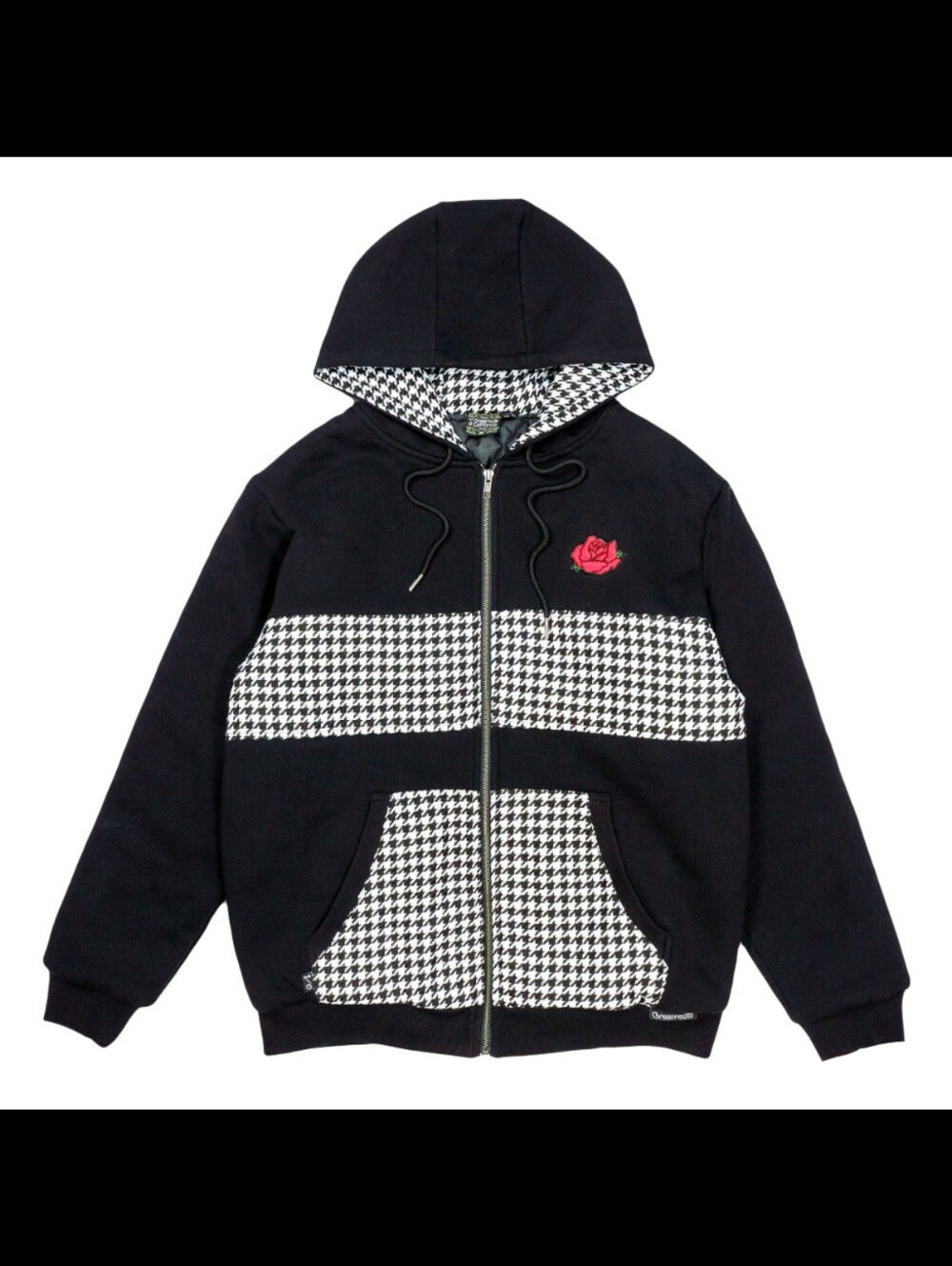 🌹Red Rose Houndstooth Black Zip Up Hoodie🌹